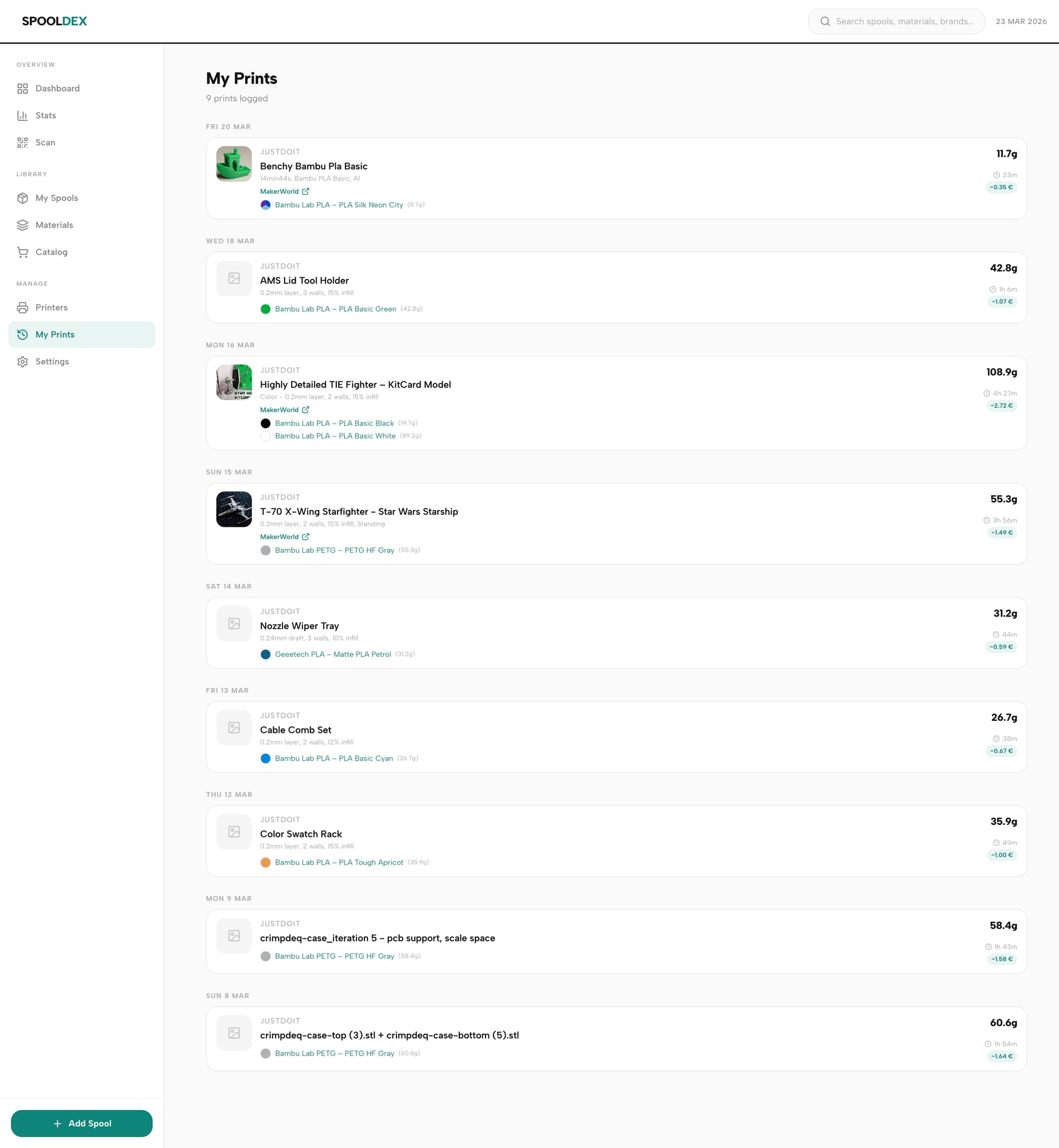 Know exactly what each print costs.